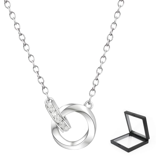 Image of FIGCY Silver Necklaces for Women Silver Jewelry for Girls Cubic Zirconia Necklace Mobius Circle Pendant Necklace Present for Mum Girlfriend Birthday Gift