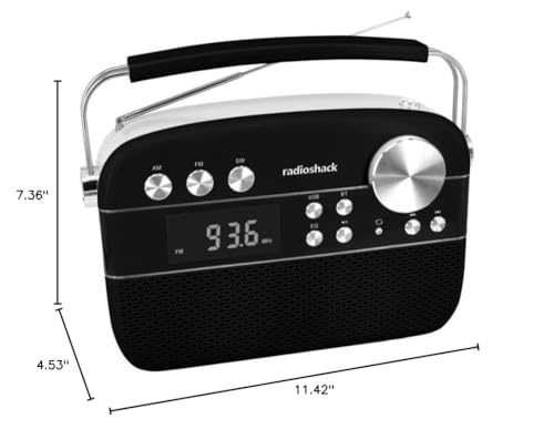 RadioShack AM/FM 2-Band Vintage Radio with Bluetooth Function and USB/TF Ports (Black)