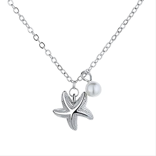 Pendants etoile de mer et perle ronde argent 925 collier choker bijoux filles