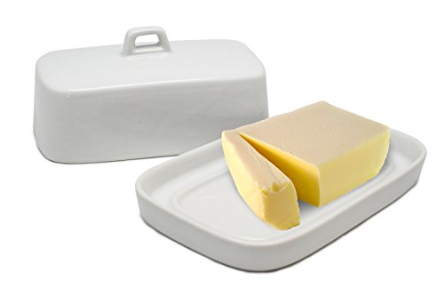 NERTHUS FIH 335 - Mantequera de porcelana con tapa, diseño elegante, color blanco