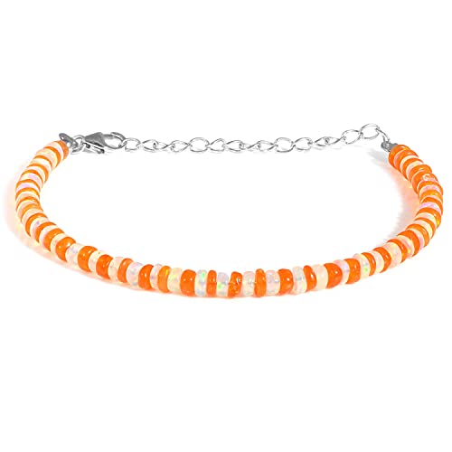 Bracelet opale de feu mexicaine 4 mm - bracelet femme pierre gemme orange élastique