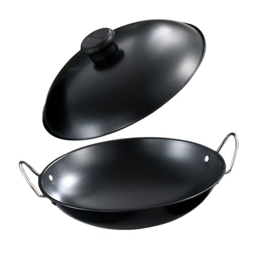 OUNONA 9 Sartén Antiadherente Wok De Metal Para El Hogar Wok De Comida De Cocina Utensilios De Cocina Caseros Utensilios De Cocina De Metal Pot Caliente De Doble Manija Planchar Negro