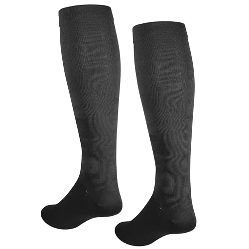 Image of NuVein Men's Compression Socks, 15-20 mmHg Support, Dress Trouser Style, Over Calf Knee High, Charcoal, Large