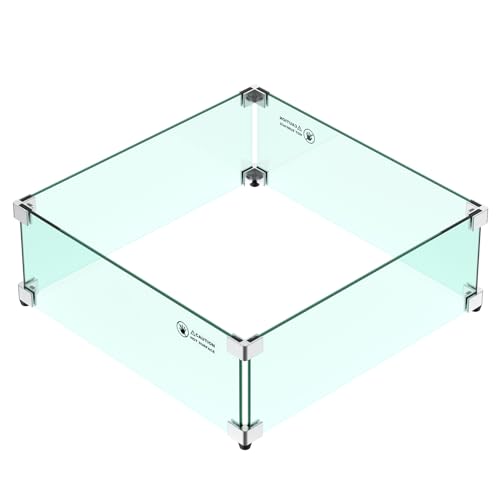 Skyflame 24 x 24 Inches Square Fire Pit Glass Wind Guard