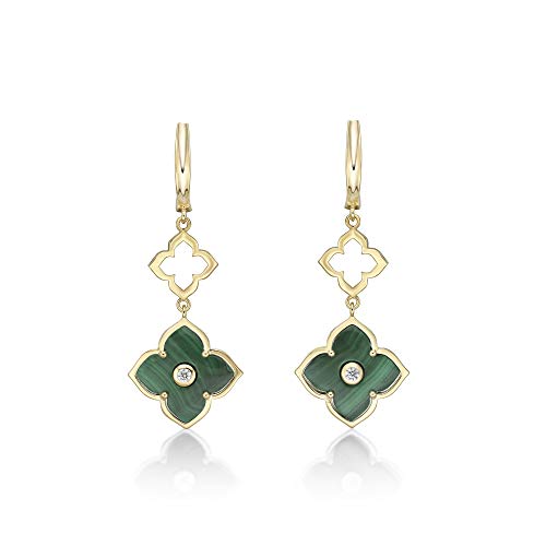 Mother of Pearl, Black Onyx or Green Malachite with Cubic Zirconia Flower Dangling Drop Earrings for Women in 925 Sterling Silver with Hinged Back by Lavari Jewelers3
