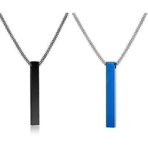 2pcs Bar Mens Necklaces For Men,Pendant Stainless Steel Mens Necklaces Box Chain Silver Black Simple Cool Men'S Necklace Jewelry Gift, Stainless Steel, stainless steel Cover
