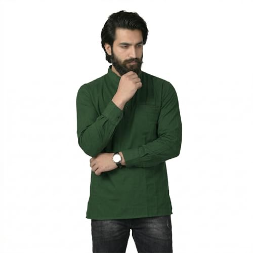 Image of Men's Cotton Regular Short Kurta | Casual & Ethnic Wear with Long Sleeve