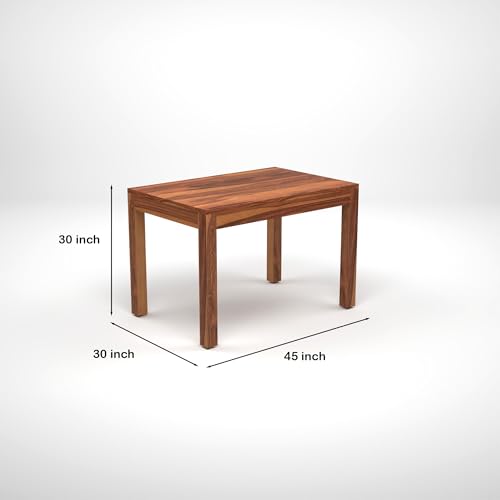Image of 45 Inch Length Solid Sheesham Wood 4 Seater Dining Table Set | Four Seater Dinner Table with 4 Cushions Chairs | Dinning Table Set 4 Seater for Living Room | Wooden Table & Chair Set | Honey Finish