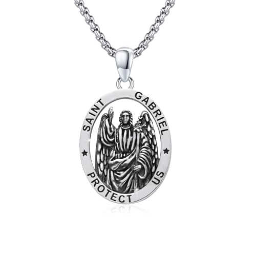 OHAYOO Saint Gabriel Necklace 925 Sterling Silver Archangel Gabriel Necklace St Gabriel Pendant Amulet Medal Jewelry for Men Women