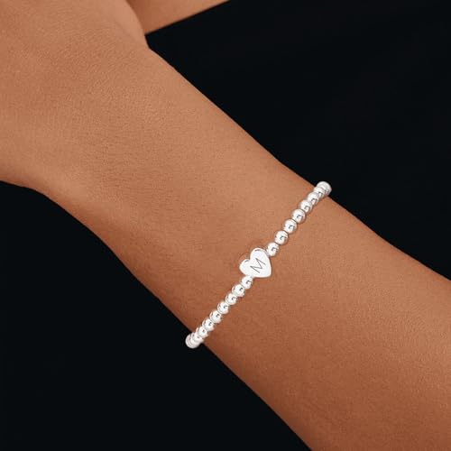 Beaded Bracelets for Women Dainty Heart Initial Bracelet Letter A-Z Charm Bracelet for Women Stretch Bead Ball Bracelet Trendy Jewelry Gifts4