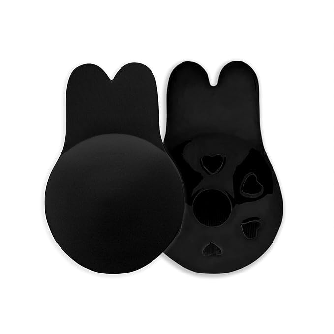 zupeya Adhesive Invisible Lift-Up Bra Pads for Women | Push Up Rabbit Shape Silicone Nipple Cover | Backless Strapless Bra for Party (in, Alpha, L, Black)-picture-11