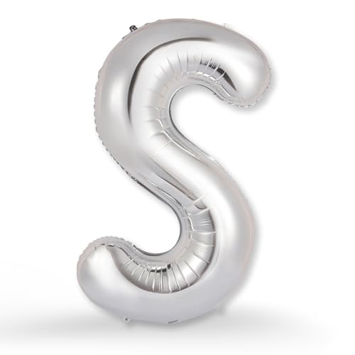 FUNXGO® Ballon Lettre S Argenté XXL 100cm - Pour Gonflage à l'Hélium - Élégance Brillante Pour Vos Fêtes d'Anniversaire