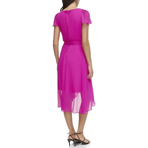 Image of DKNY Women's Flutter Sleeve Surplice Tie Fit & Flare Midi Dress