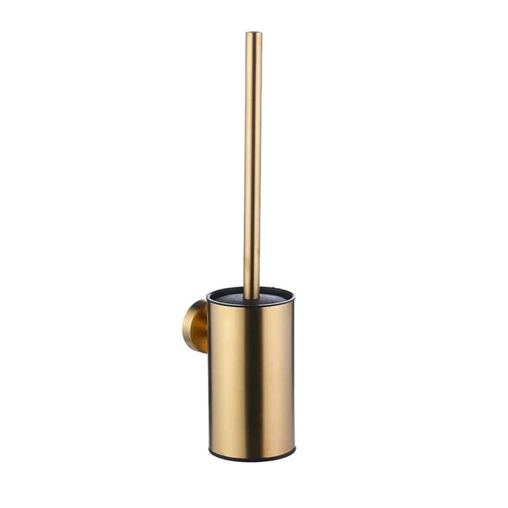 Toilet Brush and Holder Household Toilet Brush Holder Wall Mounted Stainless Steel(Gold)