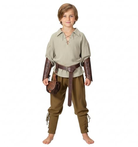 Image of Kids Medieval Viking Pirate Renaissance Tunic Pants Accessories Costume for Boys Cosplay 3-14 Years