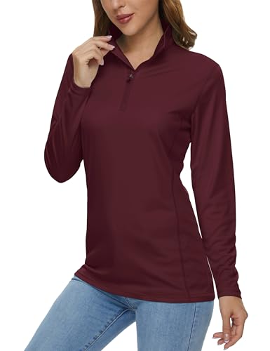 MAGCOMSEN Womens Long Sleeve Tops Quarter Zip UPF 50+ Golf Shirt Rash Guard