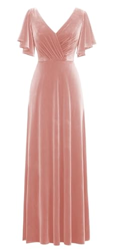 Flutter Sleeve Velvet Bridesmaids Dresses V Neck Women Wedding Long Bridesmaid Dresses for Fall