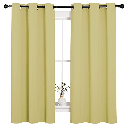Image of NICETOWN Paler Yellow Blackout Curtains for Bedroom (1 Pair, 42 x 63 inches), Farmhouse Thermal Insulated Room Darkening Drapes for Windows