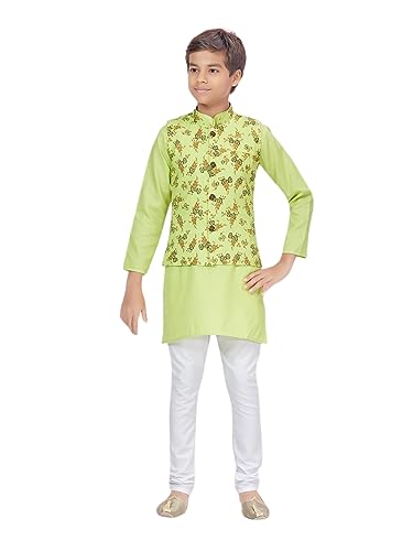 Image of Aarika Boys Light Green-White Color Kurta Pyjama & Waistcoat