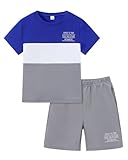 Kxuryueo Kids Summer Outfit Set 2 Piece Color Block Tee and Pull-On Shorts Size 9 10