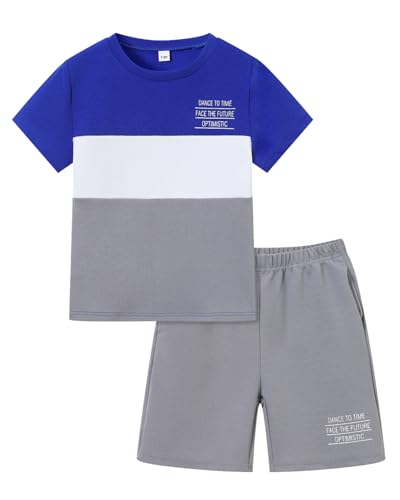 Kxuryueo Kids Summer Outfit Set 2 Piece Color Block Tee and Pull-On Shorts Size 9 10