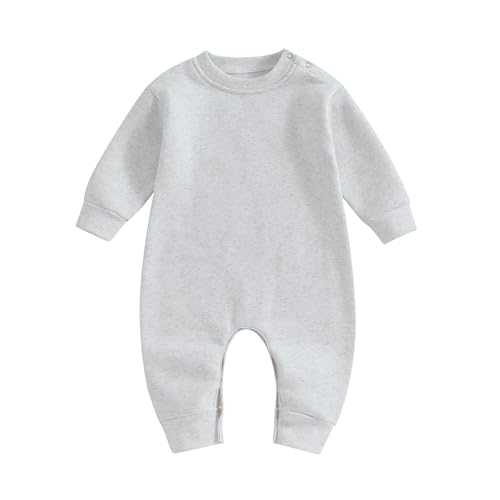 Image of Newborn Baby Boy Girl Fleece Romper Jumpsuit Solid Color Long Sleeve Thick Sweater Onesie Warm Winter Outfit Clothes