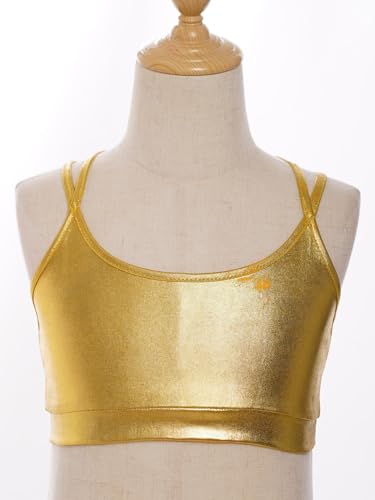JEATHA Kids Girls Metallic Cross Back Dance Crop Top Spaghetti Strap Cami Gymnastics Skating Athletic Sports Bra3
