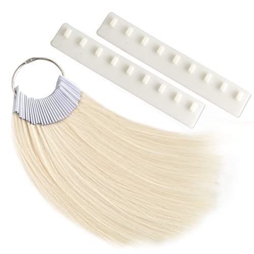 MEckily 30 Pcs Human Hair Swatches Testing Color Samples for Salon Color Rings Free 2 Swatch Holders (8 inch Lightest Blonde)