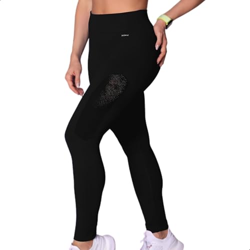 SELENE Legging Academia Sem Costura Zero Transparência Microfuros Fitness, Preto, GG