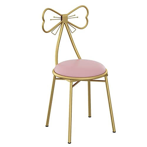 HKUKUUU Taburete De Tocador Silla con Respaldo, Bonito Taburete de Mariposa, para Decoración de Dormitorio Vestuario Manicura Salón de Belleza (34x34x80cm),Pink Cover