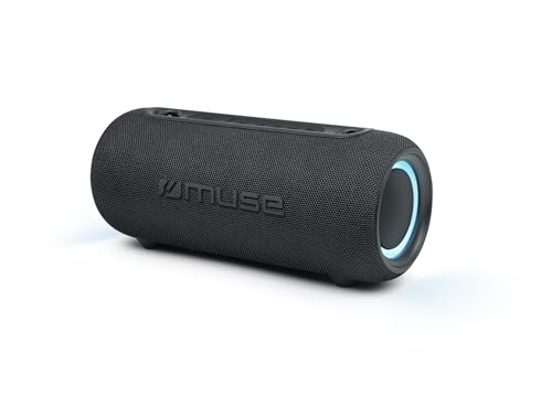 Muse M785BT spritzwassergeschützter Bluetooth-Lautsprecher mit eingebauten Lichtern – 30 W Leistung – Freisprecheinrichtung – Stereo-Paar möglich – USB-C-Ladeanschluss – USB-Port.