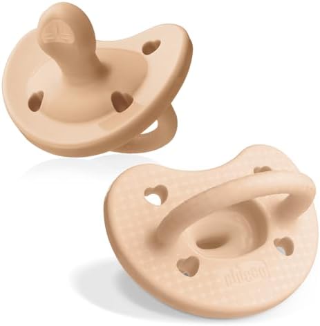 Chicco PhysioForma Luxe Orthodontic Pacifier for Babies 0-6 Months, One-Piece 100% Soft Silicone, Supports Breathing, Textured Shield & Handle, Included Sterilizing Case, BPA Free, 2-Pack, Blush