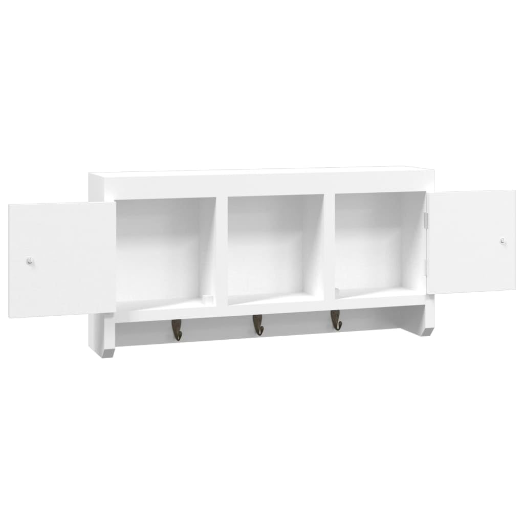 Schlüsselschrank Weiß 40x8,5x20 cm Wand-Schlüsselkasten aus Holzwerkstoff & Stahl mit 3 Haken und 2 Türen Moderner Organizer für Schlüssel Sonnenbrillen und Schmuck
