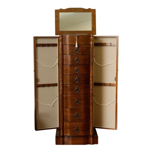 Hives and Honey - Robyn Standing Jewelry Armoire - Antique Style Locking Storage for Organized Jewelry, 38\" H x 14\" W x 10\" D - Walnut - Thumbnail 2