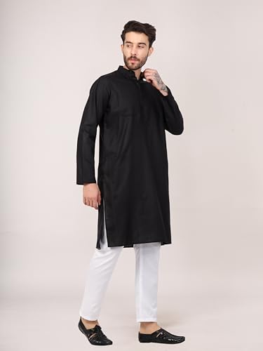Image of HUZUR Men's Cotton Full Sleeve Long Knee Length Kurta Pajama Comfortable Wear for Festival and Occasion like Holi,Diwali,Eid,Haldi,Mehendi and Wedding