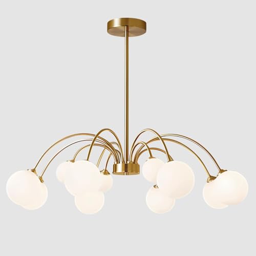 KCO Lighting Lustre Globe Moderne 12 Lumières, Suspension Luminaire Sputnik en Verre Blanc, Plafonnier Design Contemporain pour Cuisine Salle à Manger Salon,...