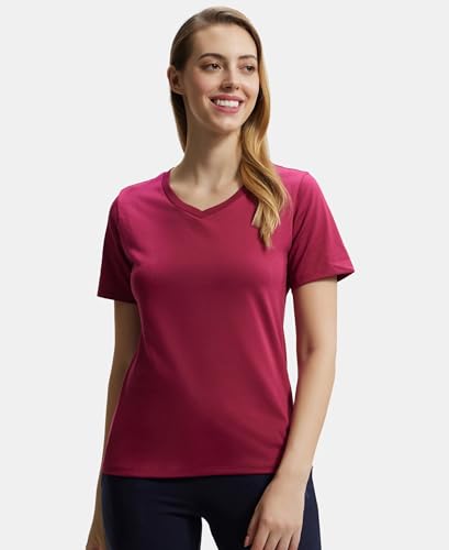 Image of Jockey AW89 Women's Super Combed Cotton Rich Fabric Relaxed Fit V-Neck Half Sleeve T-Shirt
