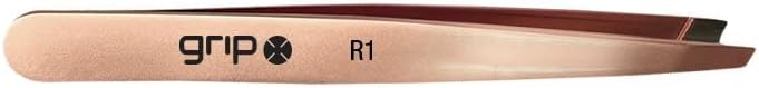 Grip Tweezer Slanted Tip Rose Gold R1 – Precision Stainless Steel Tweezers for Eyebrow Shaping & Facial Hair Removal – Salon-Quality Rose Gold Finish with Slanted Tip