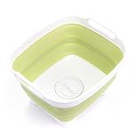 SAMMART 7.5L (2 gallons) Collapsible Plastic Dishpan with Draining Plug - Portable Washing Basin - Foldable Washing Tub - Pop Up Saving (White/Olive Green) - Image 6