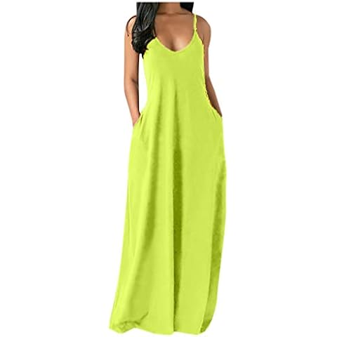 SINGOing Womens Maxi Dresses Ladies Nightdress Cotton with Pockets,Summer Dress for Women Sexy Ladies Beach Dress Boho V Neck Sundress Kaftan Cover