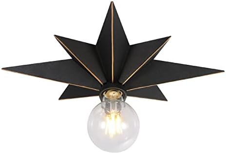 16 inch Flush Mount Ceiling Light, Industrial Black Metal Star Ceiling Lights, Vintage Entryway Light Fixtures, Farmhouse Star Lighting for Hallway, Porch, Study, Bedroom, Stair, Kitchen, Bathroom