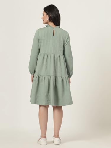 Robe tricotée verte gaufrée en maille premium texturée - 4
