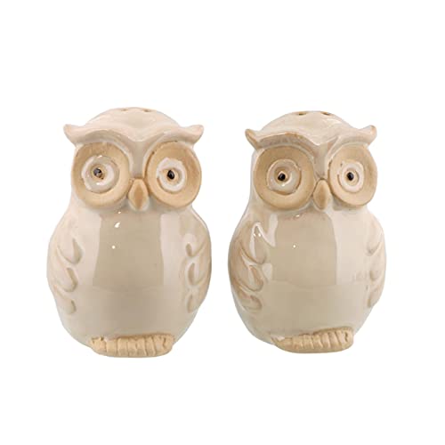 Ceramic Owl Salt and Pepper Shaker Collectors Kitchen Décor - Tan
