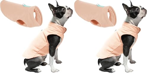 Image of Gooby Fleece Vest Dog Sweater - Peach, Small - Warm Pullover Fleece Dog Jacket with O-Ring Leash - Winter Small Dog Sweater Coat - Cold Weather Dog Clothes for Small Dogs Boy or Girl (Pack of 2)