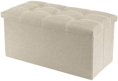 Storage Ottoman Bench 80L, Foldable Storage Bench with Lid, Linen...