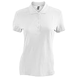 Cuello encintado. SOLS - Polo de piqué Modelo Passion de Manga Corta para Mujer (XXL) (Blanco)