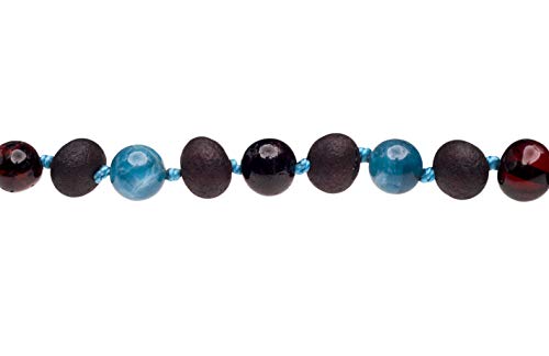 AmberSky Genuine Amber Necklace From Baltic Sea Made With Polished Cherry Unpolished Cherry & Apatite 45 cm (17.7 Inches), green2