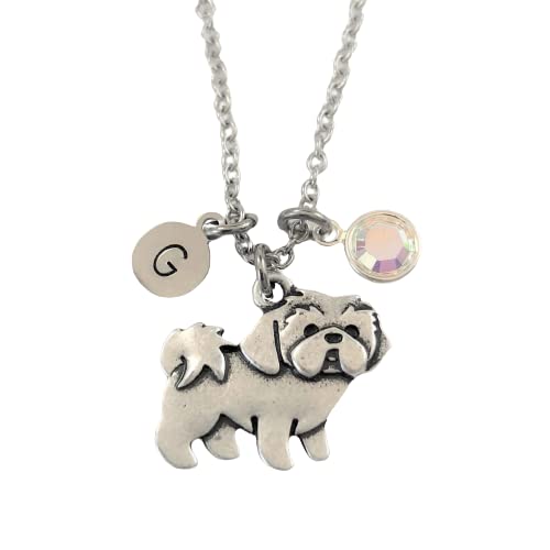 Personalized Shih Tzu Necklace With Optional Initial And Birthstone - Lhasa Apso Dog Memorial Gift #TOP17