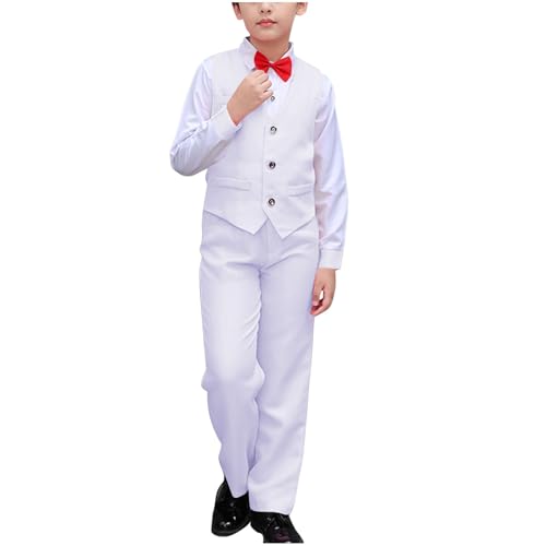 Boys Suits Slim Fit Wedding Tuxedos Ring Bearer Outfit Vest and Pants Set with Bow Tie for Teens 3-18 Years