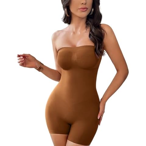 Takusun Strapless Shortie Bodysuit for Women Tummy Control Seamless Shapewear Butt Lifter Sculpt Body Shaper Off Shoulder Tops Leotard Cover